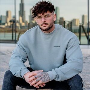 Mens YoungLA 525 Monarch Mock-neck Sweater - Size Medium Grey Wash